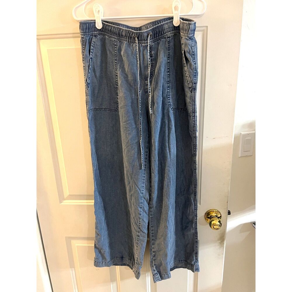 BeCool Light Blue 100% Tencel Wide Leg Pants Drawstring Elastic Waist Pockets L